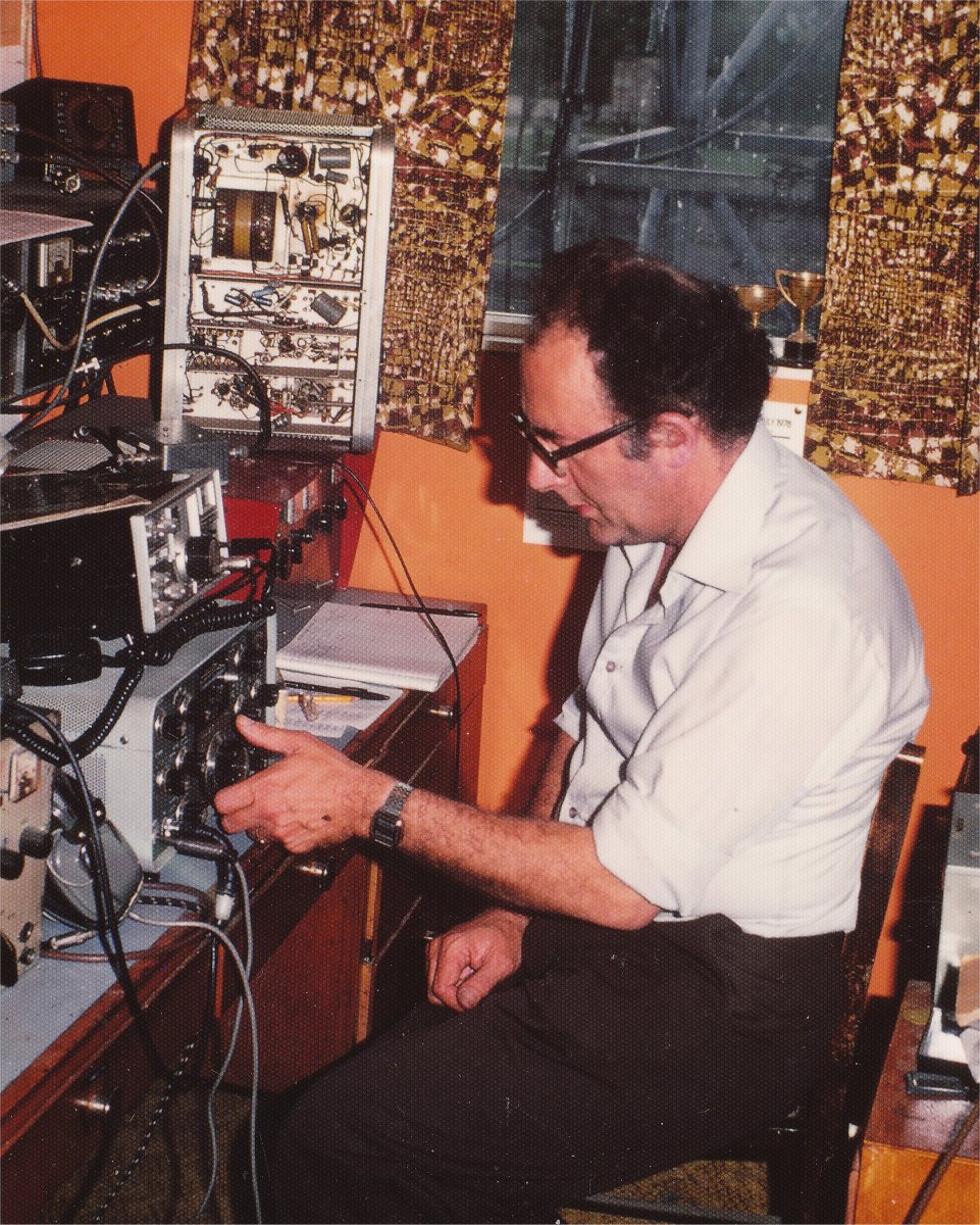 Pat Gowen G3IOR in radio shack circa 1975