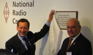 Ed Vaizey MP Unveiling the Plaque with RSGB President Dave Wilson M0OBW