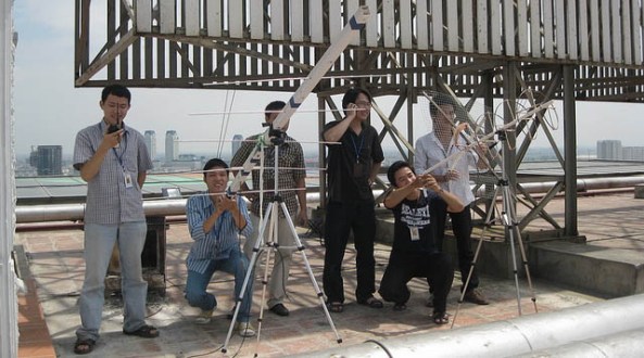 FSpace Team with home made antenna for NOAA weather satellite reception