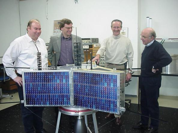 The next AMSAT Phase 3 satellite - Arianespace visit in Marburg (P3-E with flight antennas, but dummy solar panels)