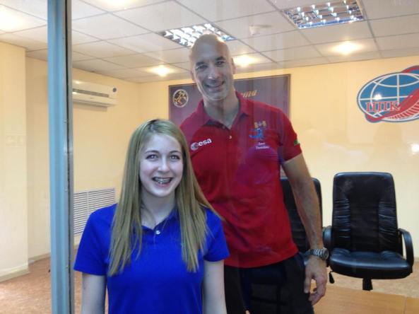 Abby Harrison with astronaut Luca Parmitano KF5KDP who is in quarantine - Credit Astronaut Abby