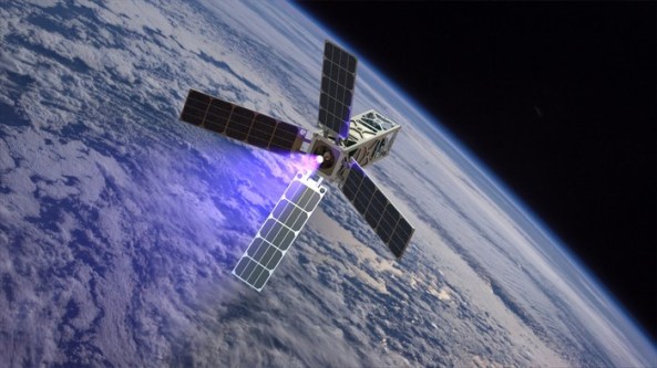 Artists impression of the CubeSat Ambipolar Thruster (CAT) satellite