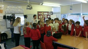 Ciaran Morgan M0XTD and BBC crew at Abbeys Primary School in Bletchley