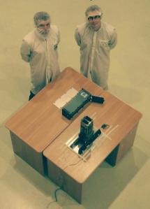 Andy Strain and Steve Greenland 2M0SCG in Kazakhstan with UKube-1 and Deployment Pod