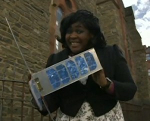 Dr Maggie Aderin-Pocock with CubeSat