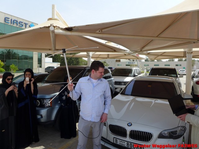Wouter Weggelaar PA3WEG demonstrating reception of FUNcube-1 at EIAST in Dubai
