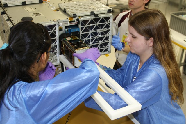 Students working on AggieSat4 and Bevo-2 satellites - Credit Texas A&M University / Dexter Becklund