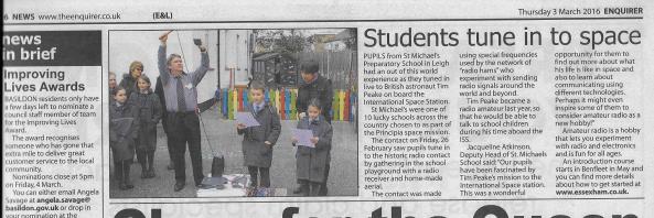 The Enquirer newspaper report on the educational outreach by Essex Ham