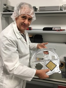 David Bowman G0MRF holds the ESEO bottom plate during the fit check of the L band patch antenna