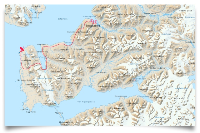 Map of Svalbard showing the QO-100 station location