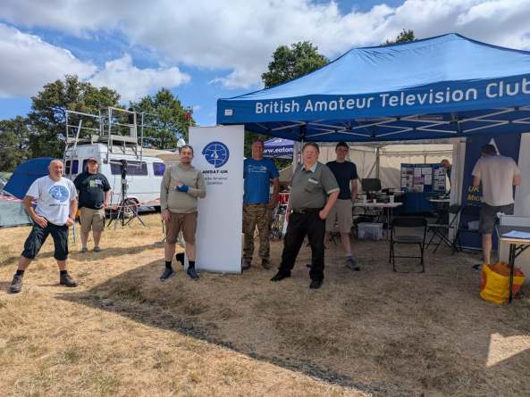IRTS President Jeffrey Roe EI7IRB with AMSAT-UK, BATC and UKuG members at EMF 2026